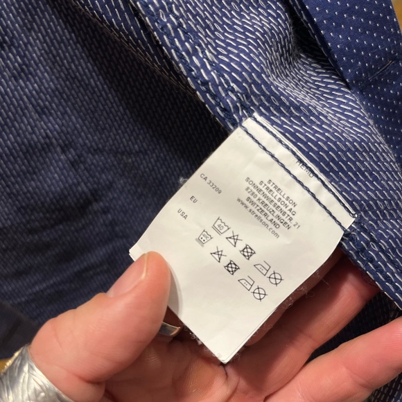 Strellson Houndstooth Cotton Button Up, Mens 17 EU 43, navy blue - Picture 2 of 11